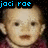 Pixelated image of a baby's face with blue text overlays showing names and dates on black backgrounds.