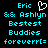 Pixelated cyan text on black background with a white heart symbol above 'Eric' in the left , repeated across two
