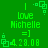 Green pixelated icon with repeated text 'love Michelle =] 4.28.08' and corner symbols, no visible animation changes across observations.