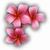 Pixelated cluster of pink flowers with orange-red centers on a white background, rendered in low-resolution digital style.