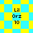 Pixelated icon with yellow and cyan checkered background, displaying 'Lil Orz 10' text in black, transitioning from square to diamond pattern