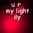 Red-toned pixelated image with white text 'ur my light ily' arranged in three lines, featuring a glowing red circular effect that shifts position across frames.
