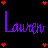 Purple cursive text reading 'Lauren' repeated across a black background with scattered red heart shapes, one instance in white.