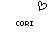 Pixelated black heart symbol above two identical 'CORI' text blocks on white background.