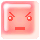 Four pixelated pink square icons with red facial features showing different expressions including neutral, angry, and confused states.