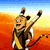 Pixelated cartoon monkey with brown fur, white chest, and yellow stripe raises arms, then bends forward, then points, then turns right.