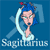 Animated contact sheet of a cartoon Sagittarius icon with blue-haired character and 'Sagittarius' text on blue background, showing subtle facial expression changes across 7 frames.