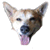 Two side-by-side pixelated dog head images with open mouths and tongues, showing slight differences in ear positioning and facial expression.