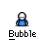 Animated contact sheet of a pixel art buddy icon showing sequential frames of a character blowing bubbles with varying bubble positions and sizes.