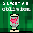 A pixelated green background with 'A BEAUTIFUL oblivion' text above a blender containing pink heart shapes that shift position across frames.