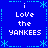 Blue background with white text reading "i Love the YANKEES" arranged in a pattern, surrounded by light blue star and dotted line decorations