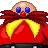 Pixelated character with bald head, blue eyes, red mouth, yellow chest hair, and red body against gray background.
