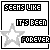 Pixelated black-and-white icon with text "SEEMS LIKE IT'S BEEN FOREVER" and a gray star symbol, displayed in a