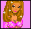 Pixelated cartoon woman with long brown hair, pink sparkly top, and white star accents on a light purple background.