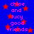 Blue background with red stars and pink text reading 'chloe and lucy good friends' repeated in two