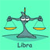 Static pixel art icon of a balanced scale with yellow pans on a cyan background, featuring visible dithering and low-resolution rendering artifacts.