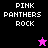Pixelated text "PINK PANTHERS ROCK" appears on four colored backgrounds with a star icon changing color and position.