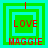 Four green and cyan square frames with red text 'LOVE' and 'MAGGIE' in pixelated style, each frame has a small red vertical line at top center.