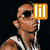 Pixelated image of a person in a black and white striped sleeveless shirt with white earphones, wearing dark sunglasses, against a black background.