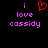 Pixelated text 'i love cassidy' in pink with a red heart symbol replacing the word 'love', displayed on black background.
