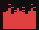 Two side-by-side pixelated red shapes with scattered red blocks above them on a black background, showing slight variations in block positions.