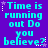 Pixelated cyan text on purple background reads "Time is running out Do you believe?" with white and purple star accents, animated by changing star positions.