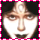 nine identical pixelated faces with dark hair, white skin, and a golden ankh symbol on the forehead, bordered by pink and gray checkered lines