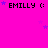 A bright pink background displays repeated 'EMILY :(' text with scattered blue stars, transitioning to a gray rectangle in the bottom-right corner.