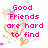 Pixelated pink text on white background with golden hearts and sparkles, displaying friendship-themed phrases.