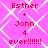 Pixelated pink background with white diamond lattice pattern and red text reading "Esther + John 4 ever!!!!!!" repeated in four identical quadrants.