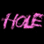 six with pink borders shows a person's face in various expressions and poses, alongside two instances of the word 'HOLE' in pink text on black backgrounds