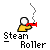 Pixelated icon shows a yellow figure with white head holding red object emitting gray smoke, below text "Steam Roller" on light gray background.