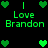 Green pixelated text and heart symbols on black background, with two identical sections displaying "Love Brandon" beneath vertical lines and hearts.