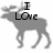 Gray moose silhouette with text overlays: 'I Love' top-left, 'Bri Michelle' top-right, 'Amy & Lyndsie <3' bottom-left; one blank gray