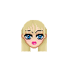 Pixelated cartoon face with blonde hair, blue eyes, and pink lips showing three distinct eye states