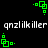 Green pixelated square shapes animate around white text reading 'qnzlikiller' on a black background.