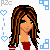 Pixel art contact sheet showing multiple frames of an animated buddy icon with a cartoon character and pink text phrases on a white background with blue decorative elements.
