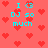 Red background with repeating pixelated hearts, cyan text reading "I <3 DJ so much" in four identical sections.