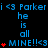Animated text-based icon with blue and red pixel characters forming repeated phrases and heart symbols on a black background.