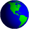 25 blue and green globe icons arranged in five and five , each showing a different Earth view with visible continents