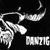 Pixelated black-and-white icon featuring a stylized winged figure with flowing lines and the text "DANZIG" in blocky letters at bottom right, set against solid black background.