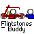 A 4x4 contact sheet of animated frames showing a Flintstones-themed buddy icon with red scooter, white stick figure head, and blue body in various motion states.