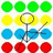 A static grid of four rows with four circular icons each, featuring green, yellow, blue, and red circles in the top three rows and a central bicycle graphic in the bottom row.