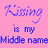 Pixelated blue text on pink background reads 'Kiming is my Middle name' with a small blue star above the right 'Kiming'.