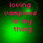 Green background with pink text reading 'loving vampires is my thing' in pixelated font, four identical arranged in a