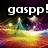 Pixelated image with bold white text 'gaspp!' on black background above colorful abstract landscape.