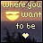 Pixelated image with text 'where you want to be' over gradient background and heart symbol.