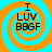 Four identical display a blue and orange spiral background with black text reading "I LUV BBSF" in the center of each