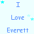 A light blue background displays repeated text elements 'I', 'Love', and 'Everett' with scattered star symbols in varying positions across the frame.