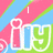 Animated icon with diagonal pink, blue, and green stripes background; white-outlined 'i' and 'y' letters in red and green respectively; text changes from 'I' to 'Love' above the 'i', then 'You' below the 'y'.